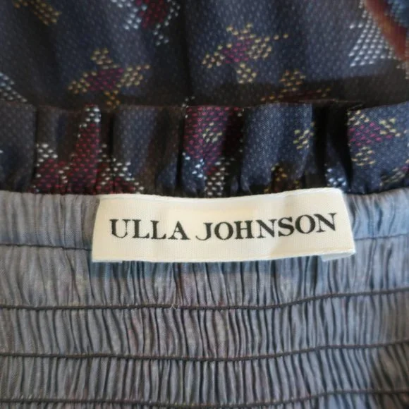 ULLA JOHNSON MINI DRESS PIERA CHARCOAL PRINTED PLEATED SATIN SIZE 2 LONG SLEEVE - Picture 6 of 8